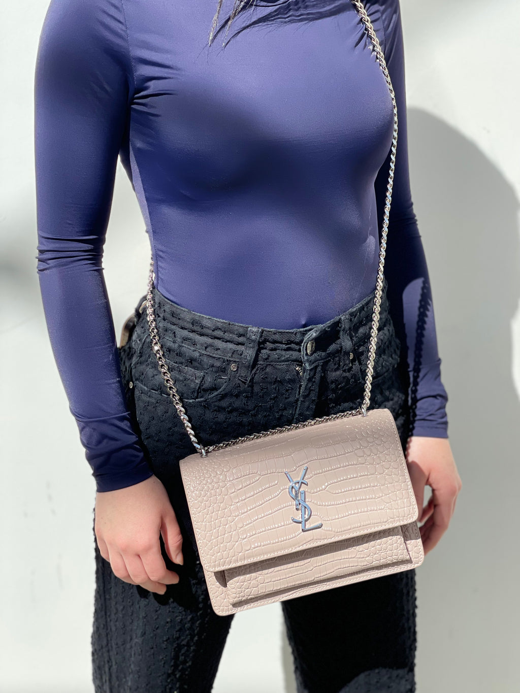 Sac croco rose poudré