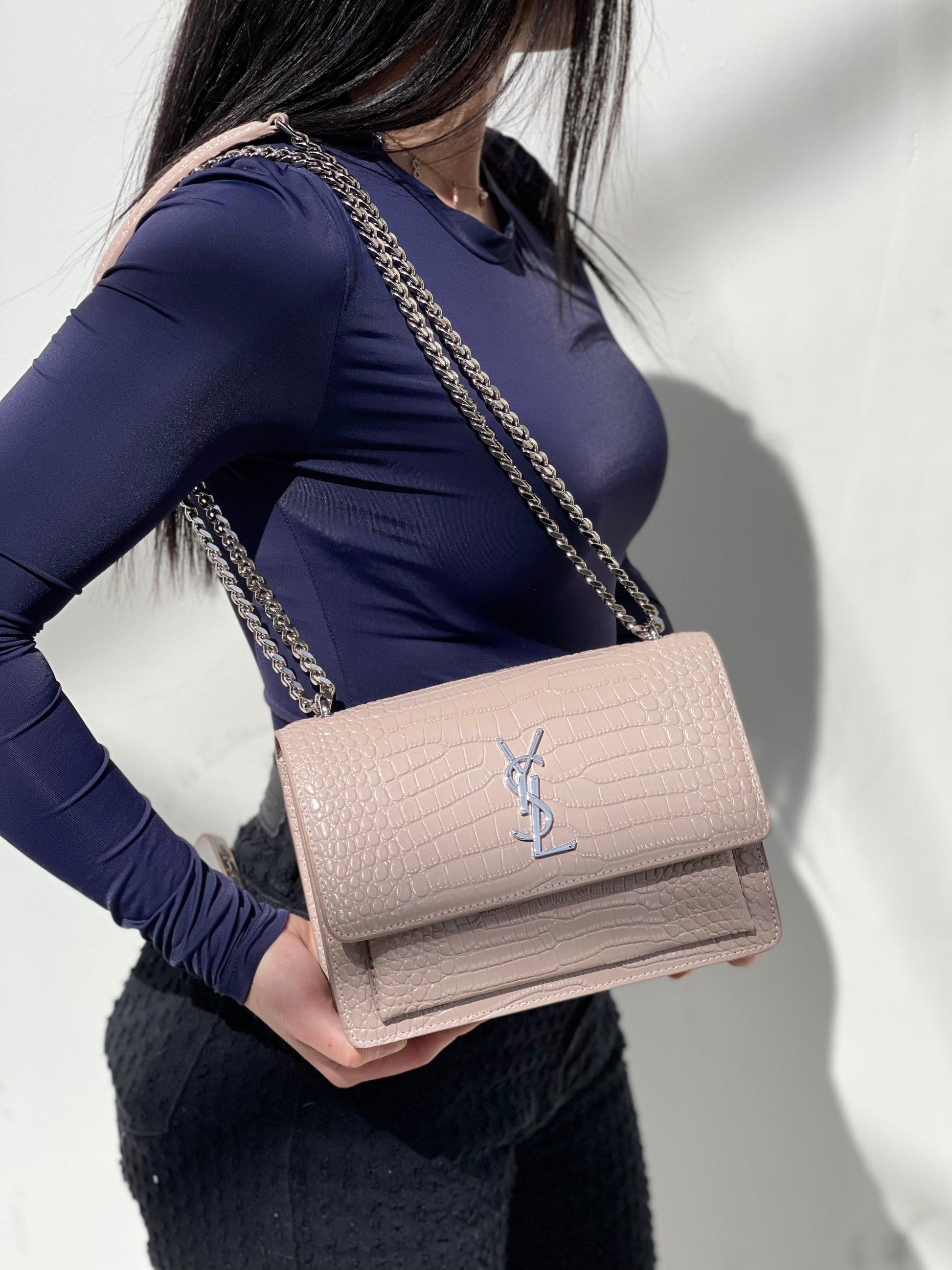 Sac croco rose poudré