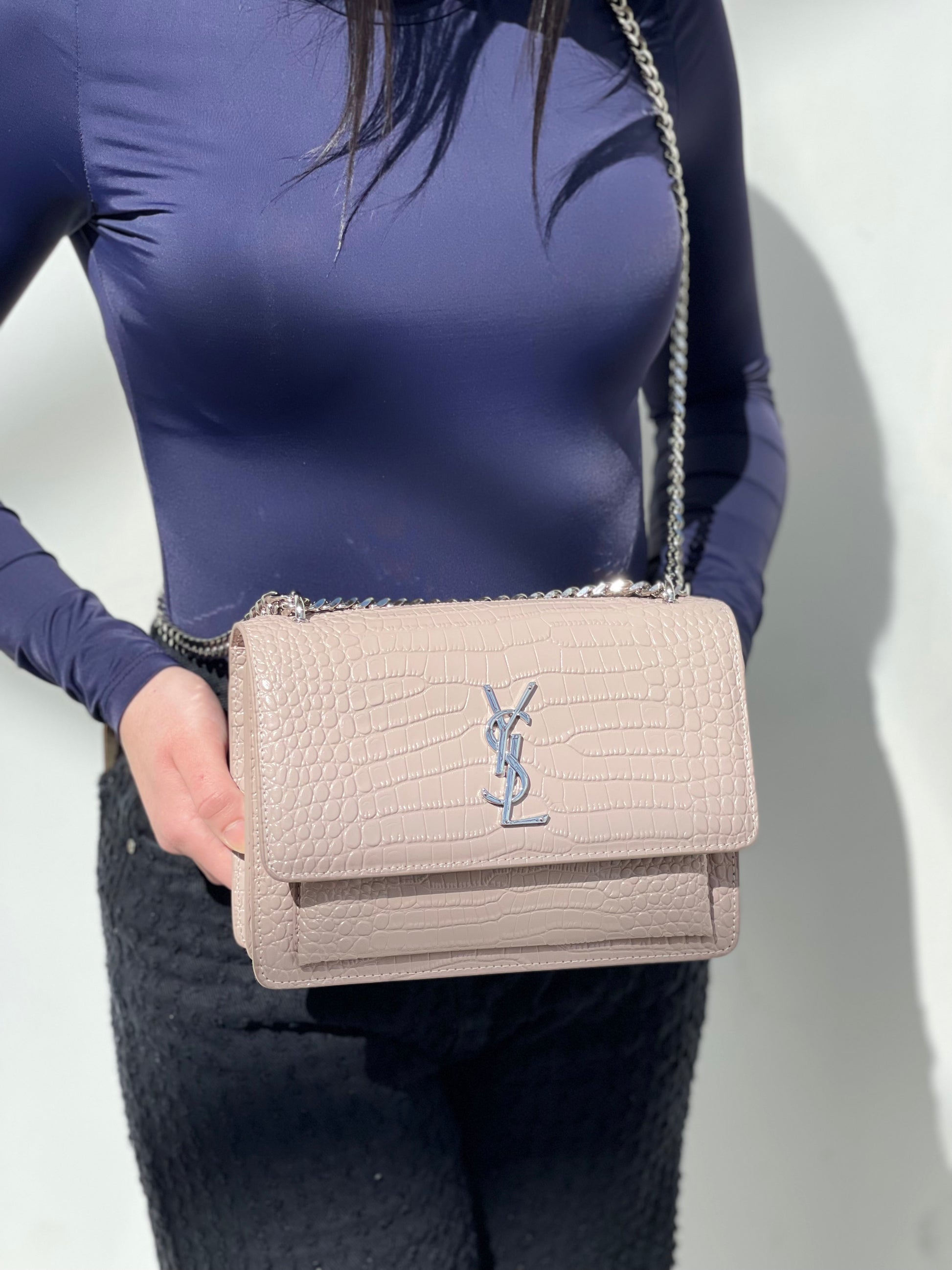 Sac croco rose poudré