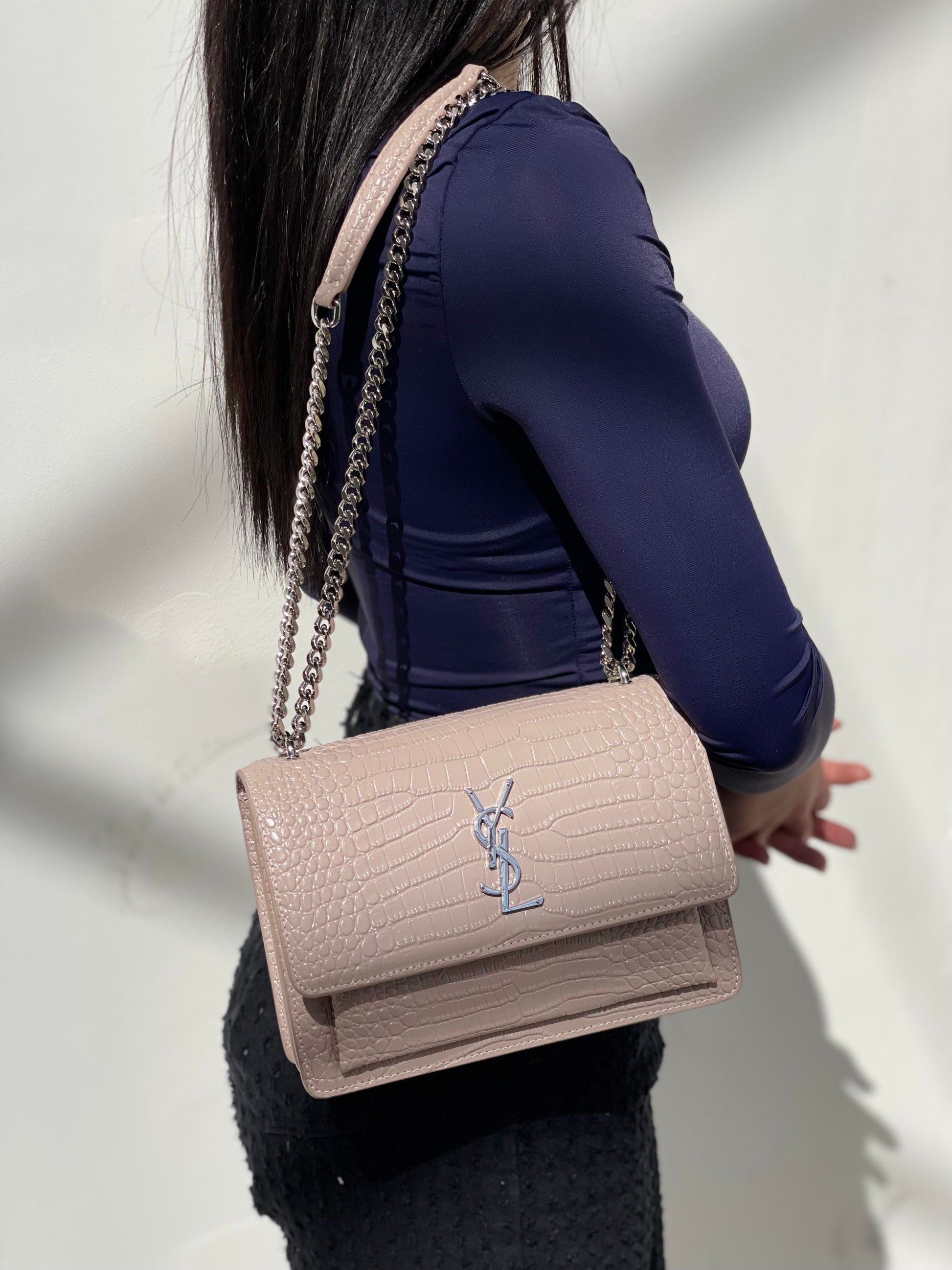 Sac croco rose poudré
